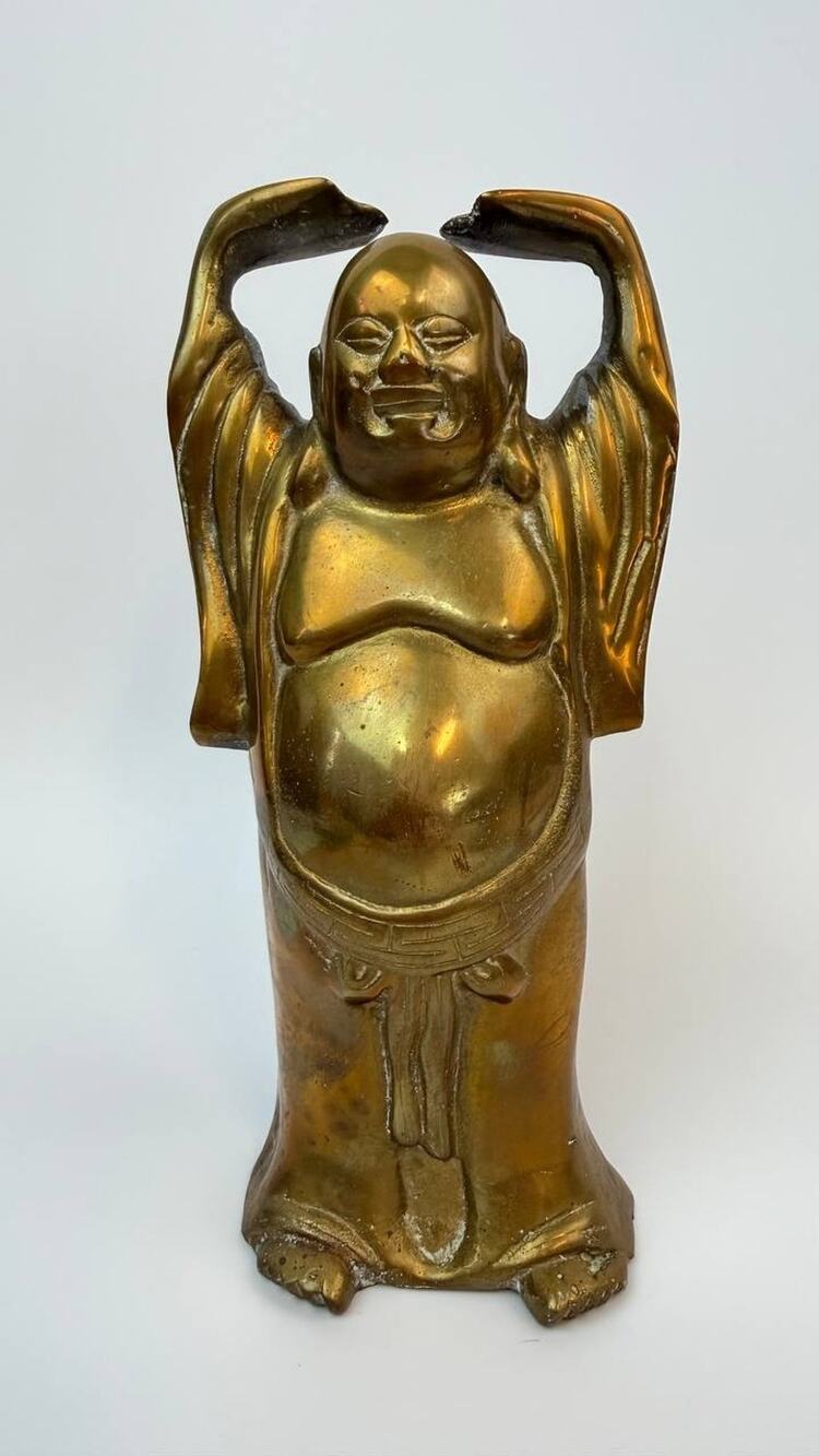 Heavy Brass Laughing Buddha Statue Sculpture Figurine Asian Decor 2.20 lb